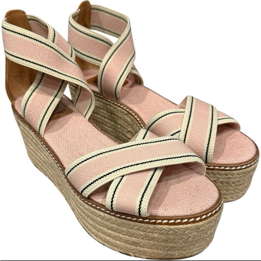 Tory Burch Frieda Pink and Cream Espadrille Wedges 9